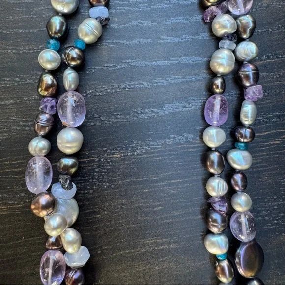 Honora 40 in Pearl & Amethyst Gemstone Necklace and Bracelets, Black, Silver - Picture 10 of 13